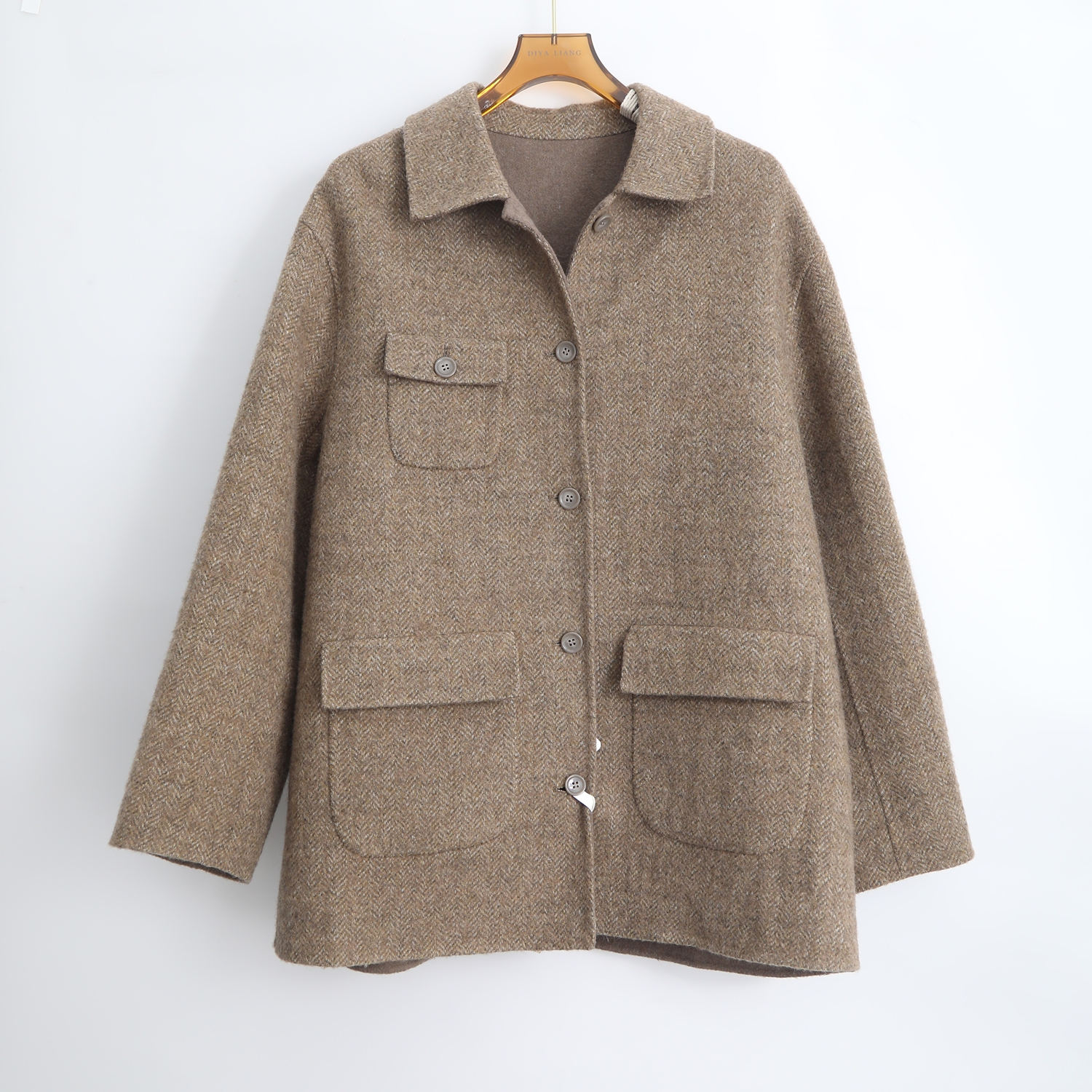 厚款翻领长款常规袖秋季毛呢外套女装双面上衣呢大衣LADYS0450