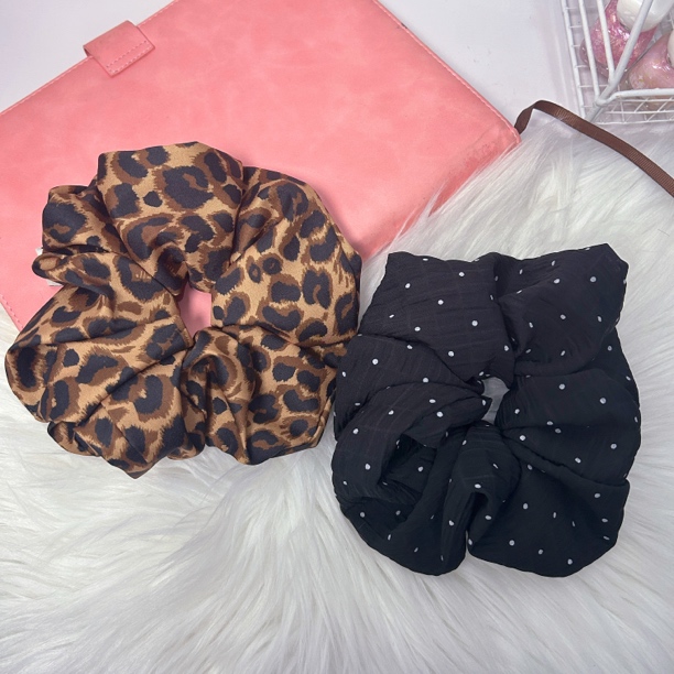 韩国雪纺百搭波点豹纹大肠发圈高级感大版显发量丸子头发绳扎头绳