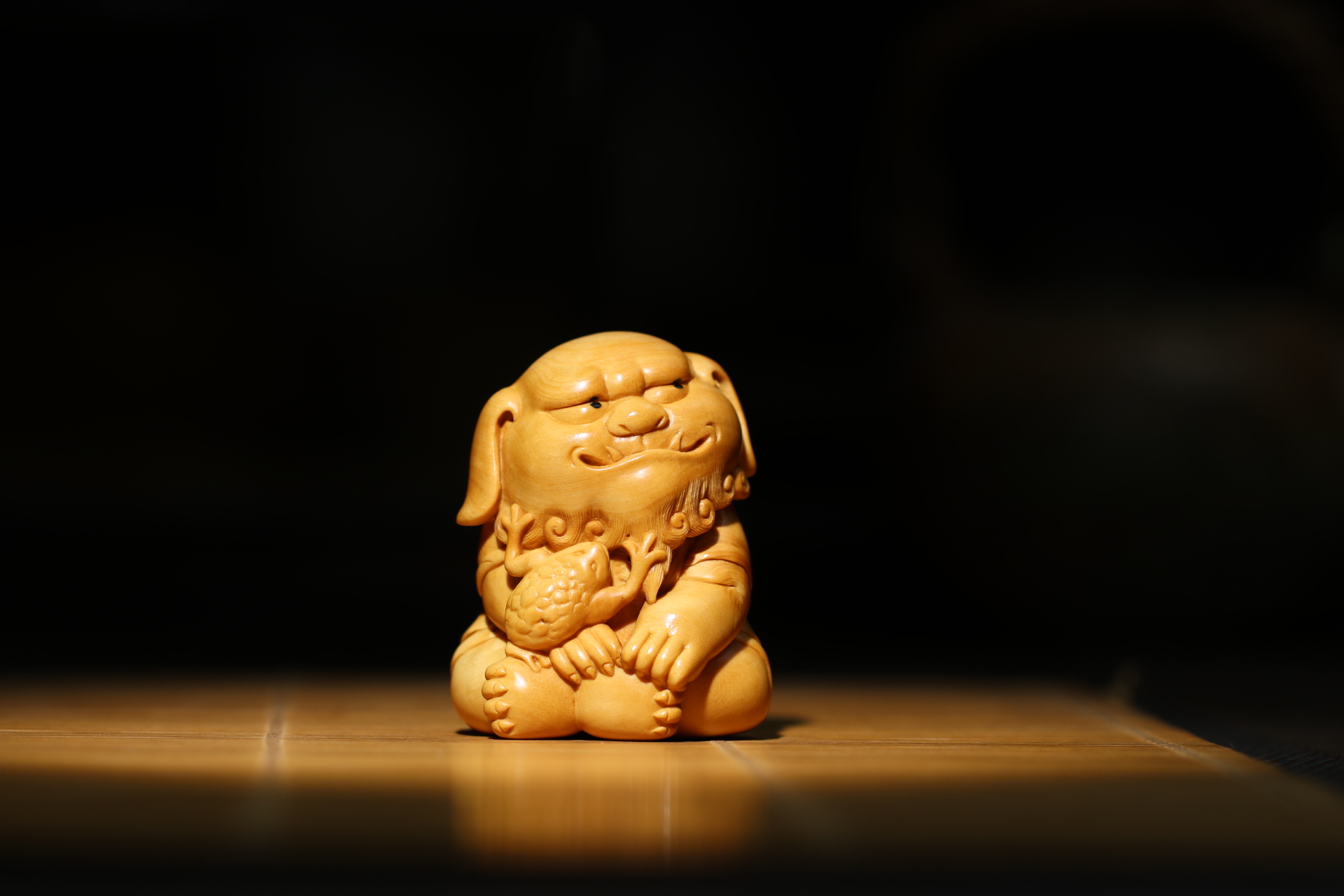 禅师 金蟾 狮子 木雕 小叶黄杨木 方颜原创 纯手工 文玩把件文房
