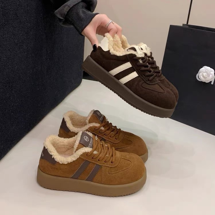 冬款德训鞋女2025卷卷毛小众复古保暖棉鞋时尚休闲百搭爆款大头鞋