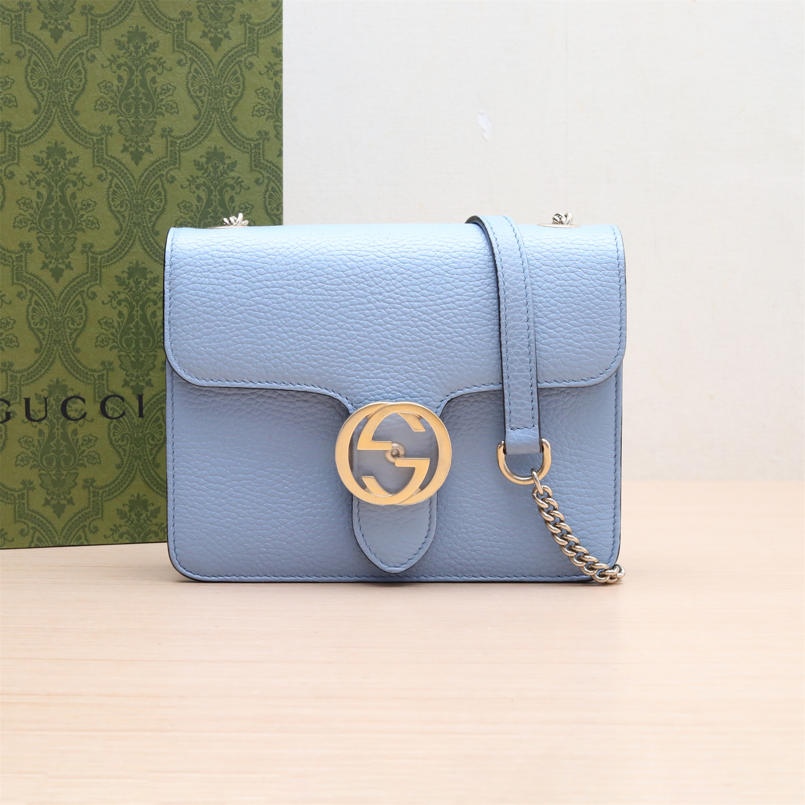 95新 GUCCI/古驰 单肩包 小号 20 皮革C 银扣 蓝色 P234967608
