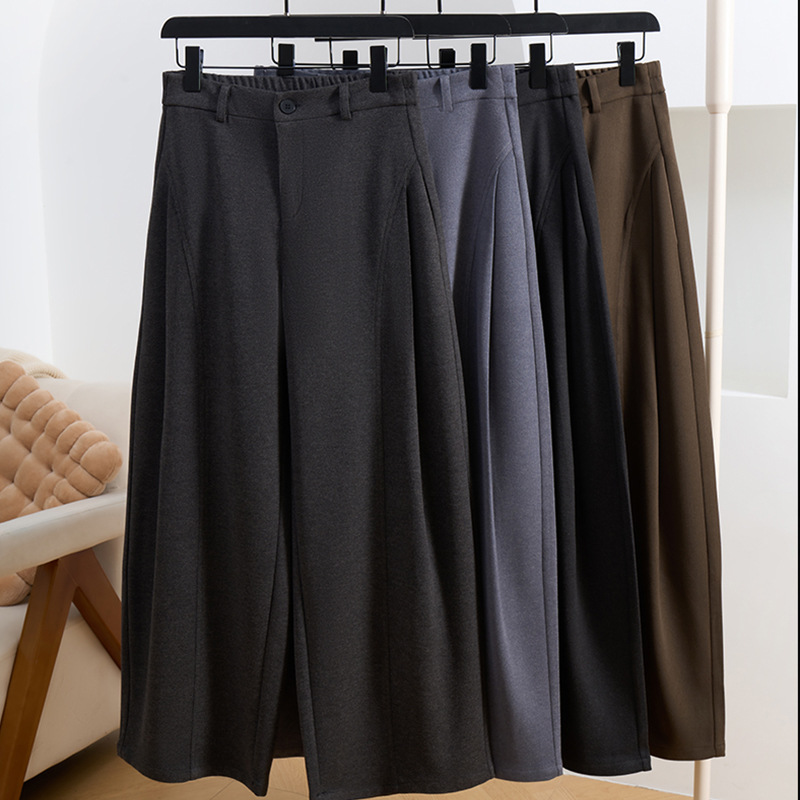 【毛呢贝斯裤】冬季新款加绒加厚女生卫裤保暖直筒小个子高腰阔腿