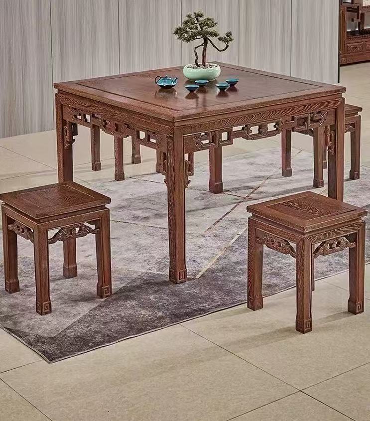 鸡翅木八仙桌配4张椅子（98*98高78）