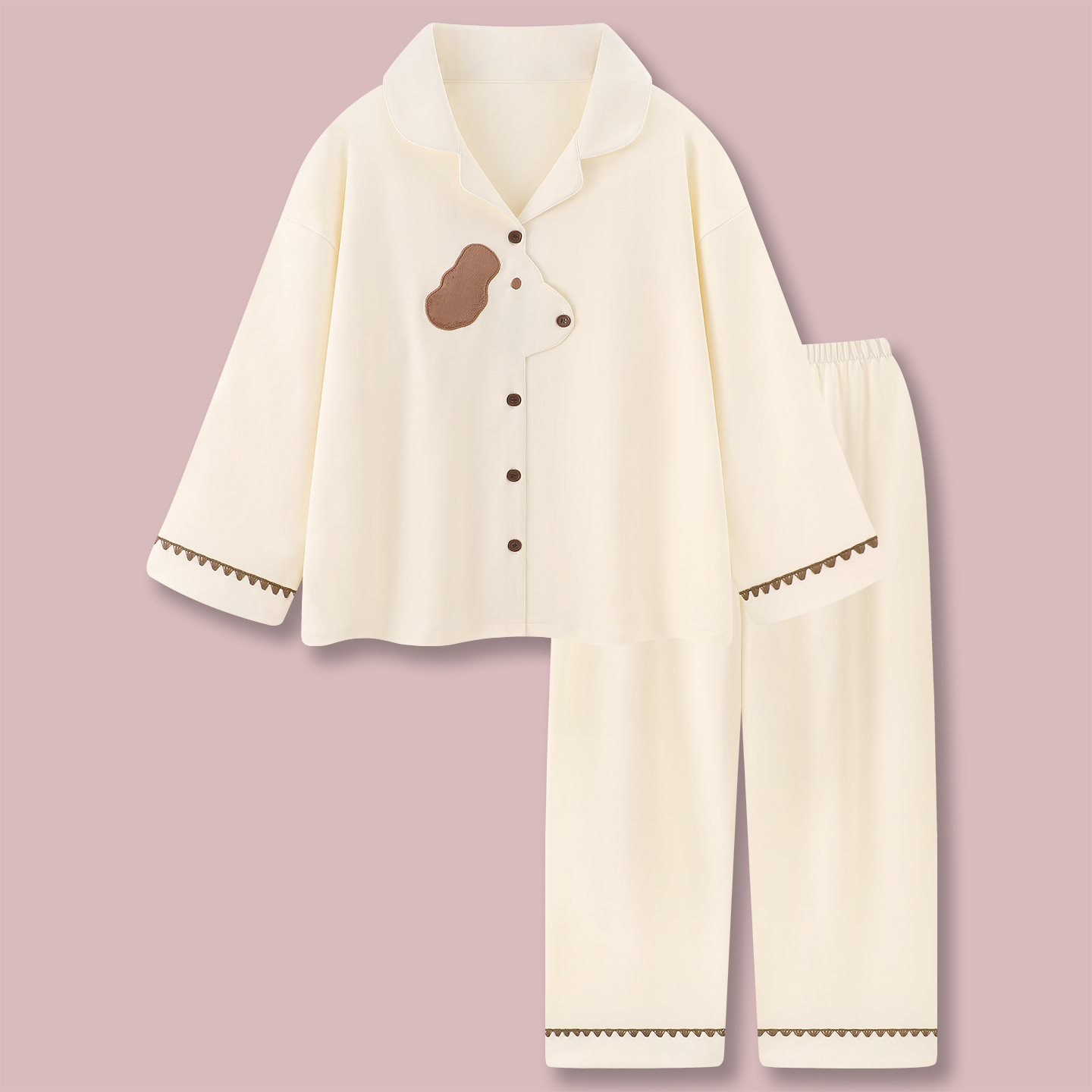 『甜扣小狗』卡通纯棉睡衣女春秋季长袖长裤套装可外穿宽松家居服