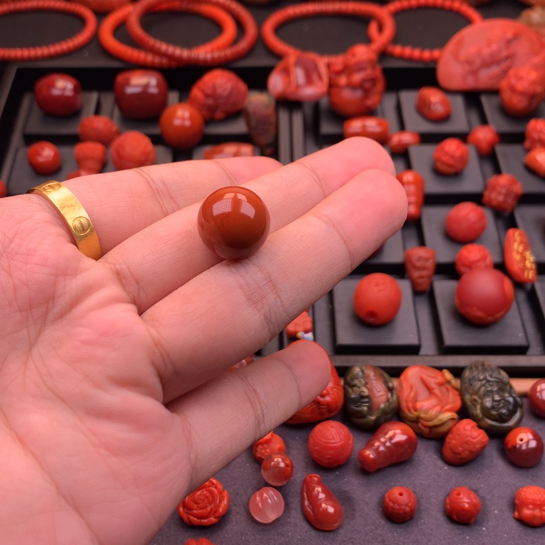 南红玛瑙未镶嵌南红川料原矿圆珠单珠15.3mm