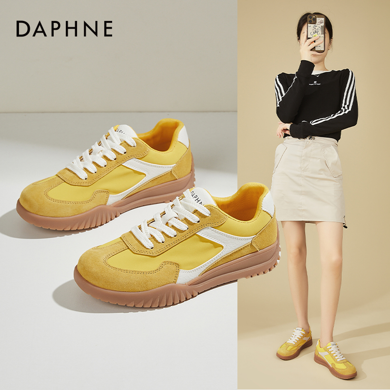 Daphne/达芙妮夏季新款透气厚底拼色德训鞋时尚百搭真皮休闲鞋女