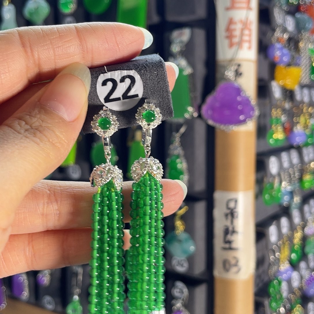 翡翠银S925镀金镶嵌耳饰22