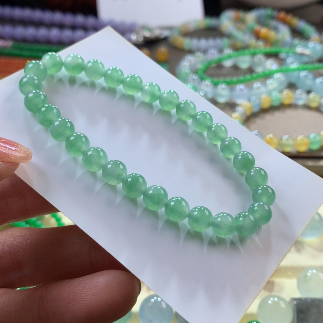 翡翠手链未镶嵌冰胶绿卡6.3