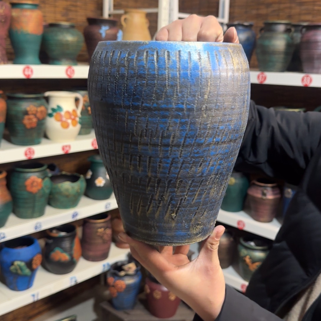 红陶红陶浮雕花盆炸炸炸