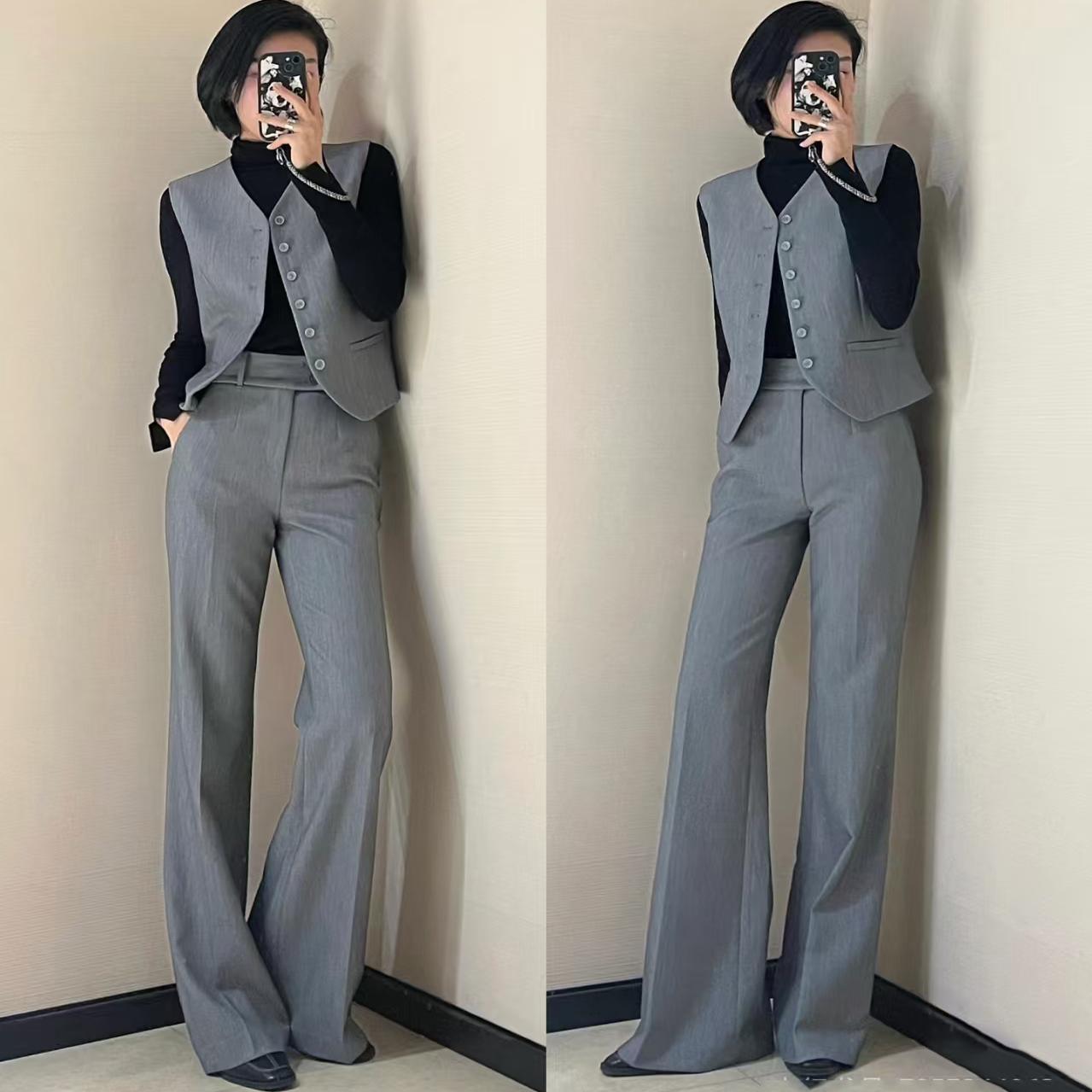 【商场同款】2025秋款女装高腰垂感直筒阔腿裤女西装长裤510021