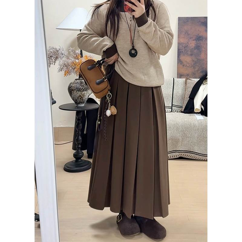 秋冬新款大码女慵懒风翻领撞色长袖针织衫宽松软糯内搭毛衣上衣