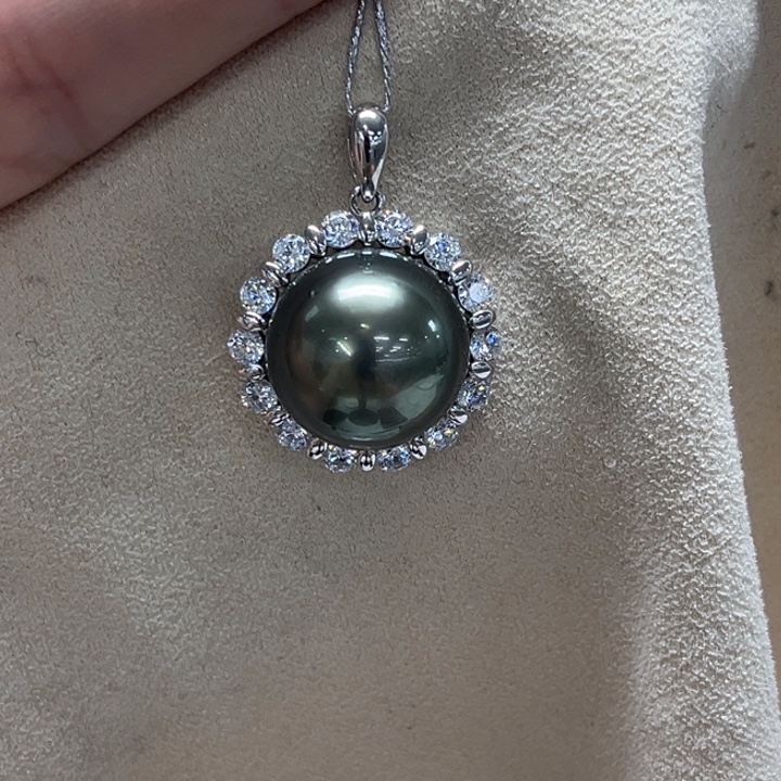 银S925镶嵌海水珍珠颈饰大溪地 15-16mm 179号