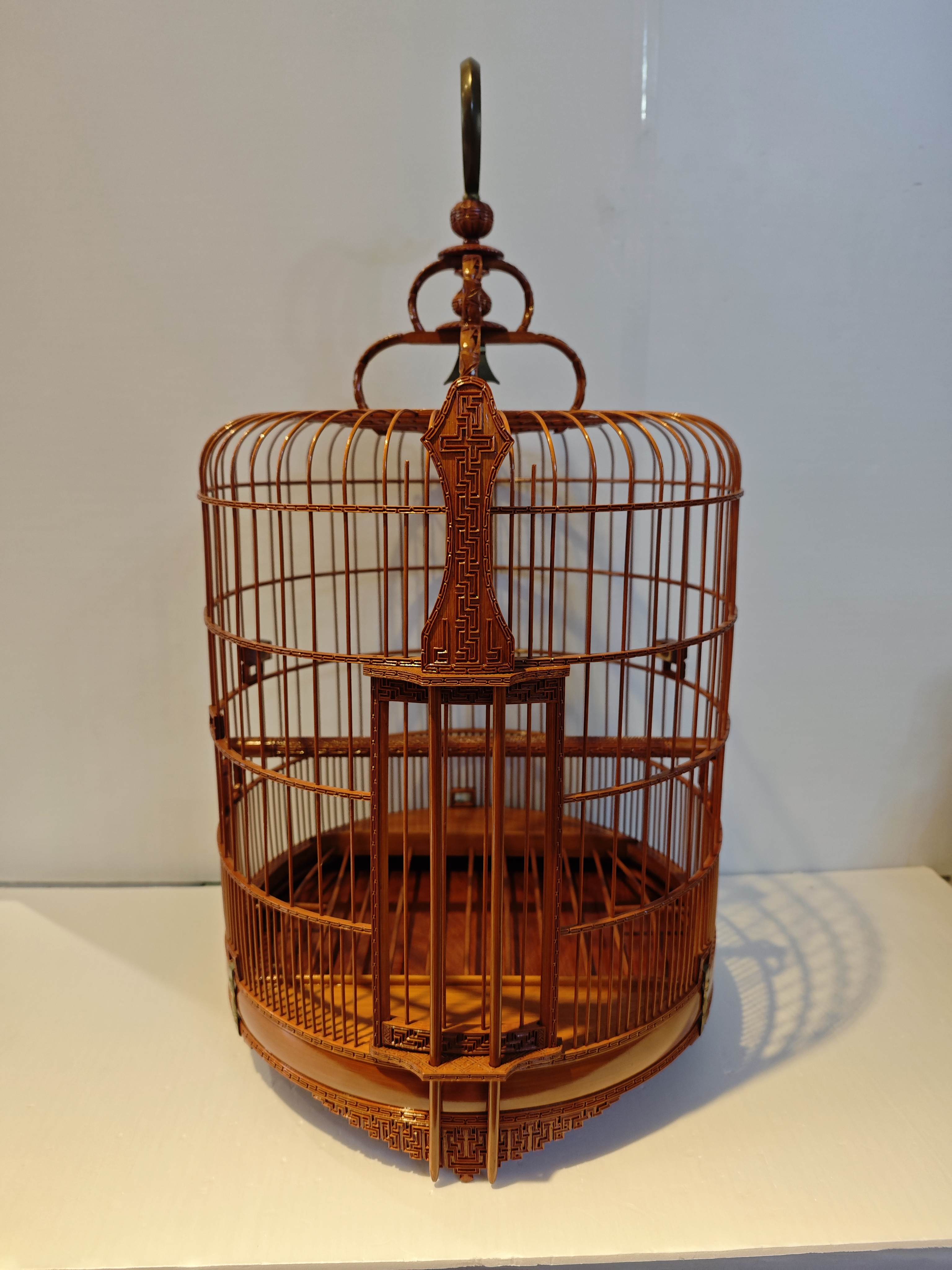 四喜吱喳鸟笼纯手工雕刻脚双面工直径34.5笼身净高38.5精品老笼子