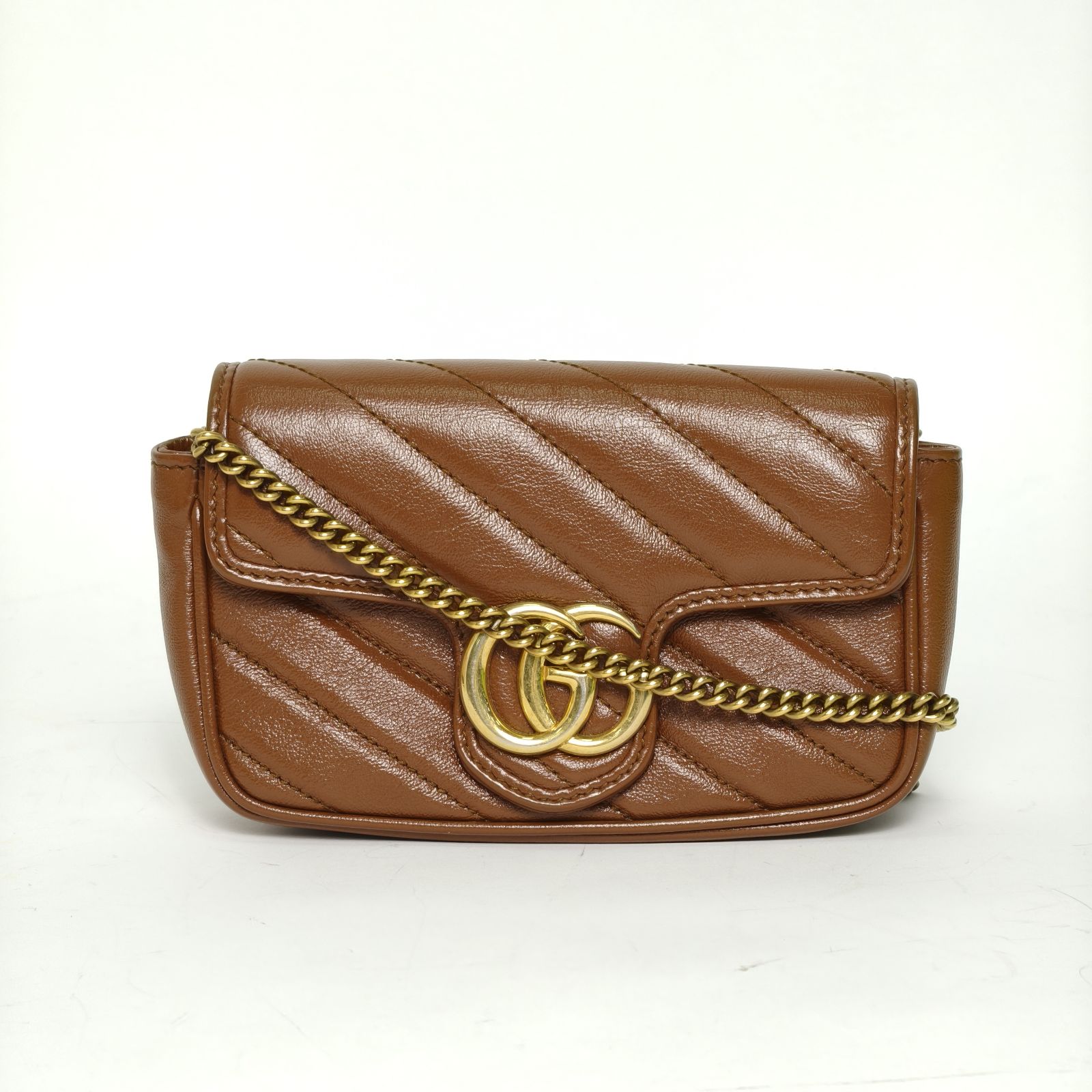 95新 GUCCI/古驰 【娇】肩背包16.5 焦糖色 皮革C 金扣 825750