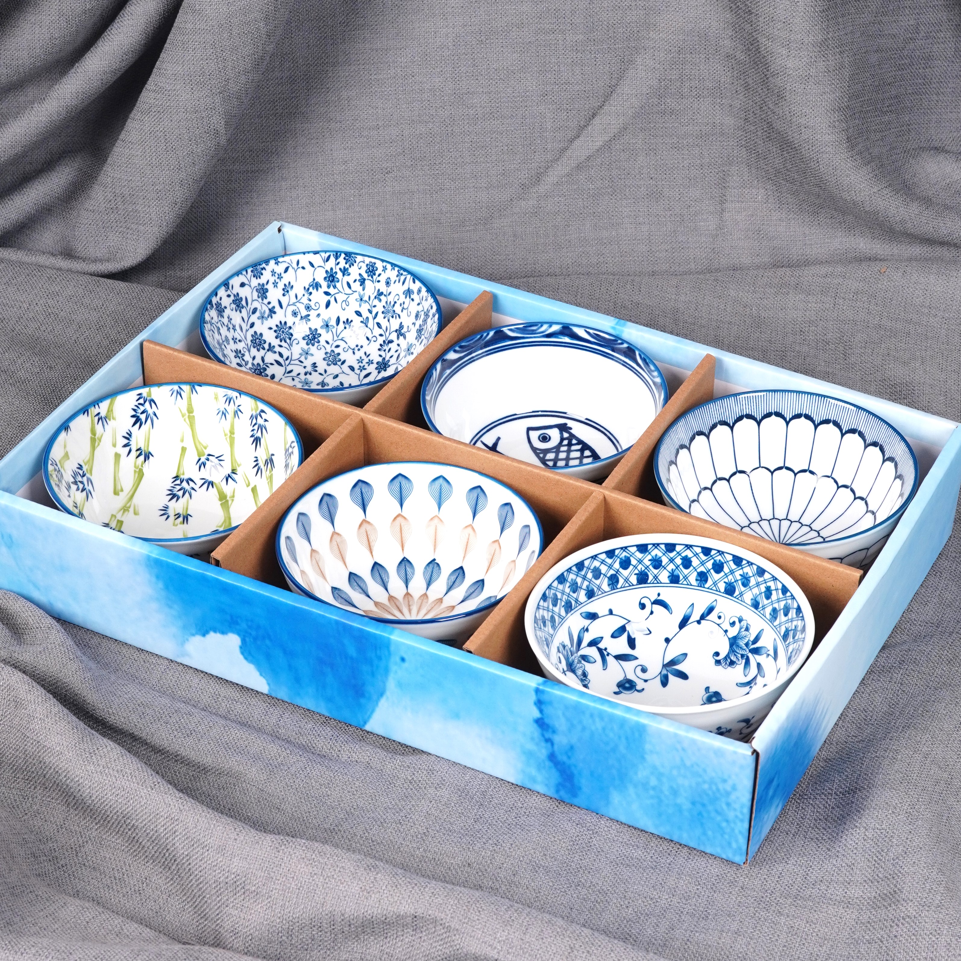 景德镇新款大号5.5英寸 经典青花釉下彩家庭陶瓷大碗 米饭碗6个装