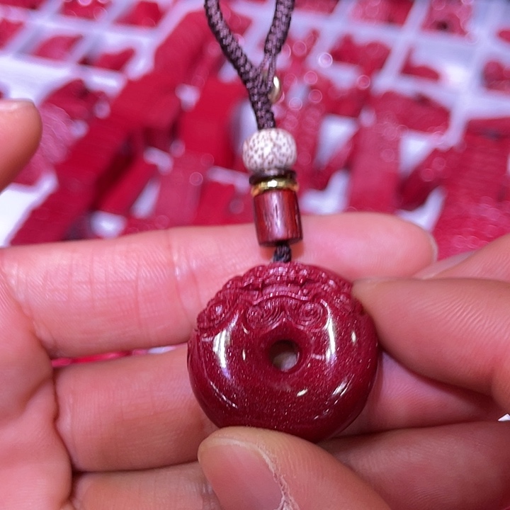 天然辰砂紫金砂貔貅平安扣钥匙扣