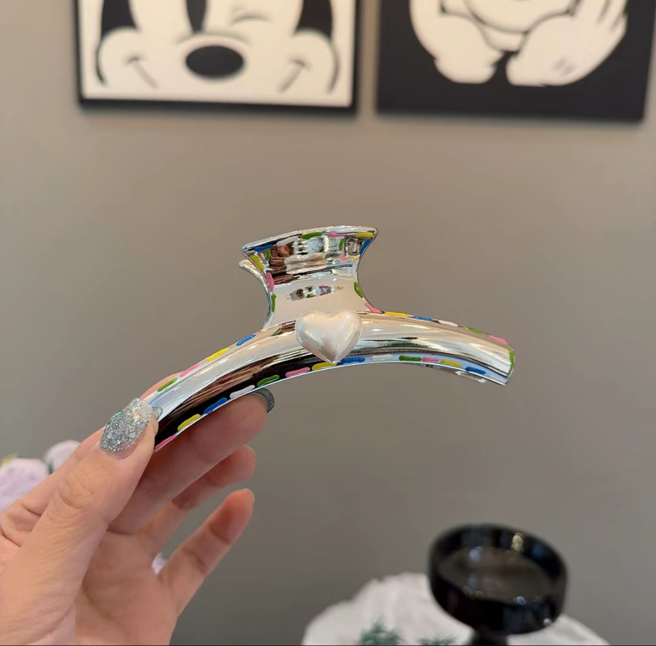 韩国银色爱心抓夹