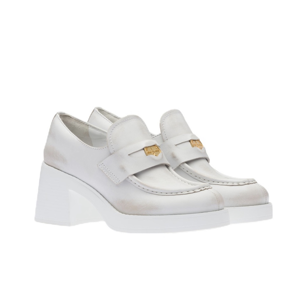 全新未使用 MIU MIU/缪缪 缪缪/皮革粗方跟高跟鞋 7.5cm /小野 05