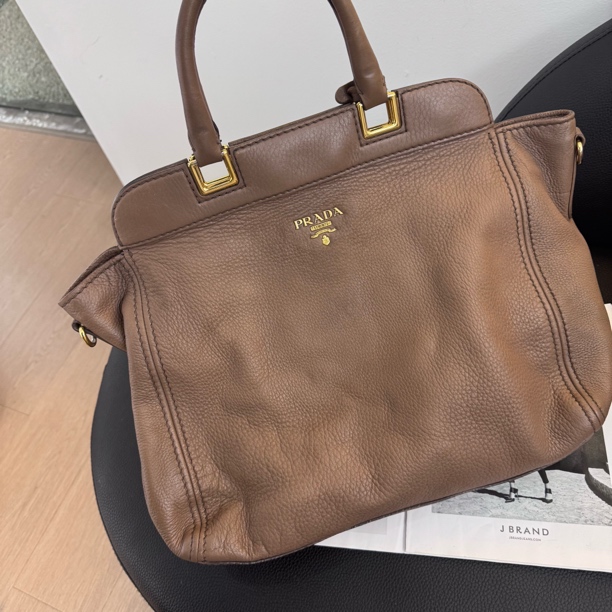 95新 Prada/普拉达 大麦中古/prada棕色托特/大号