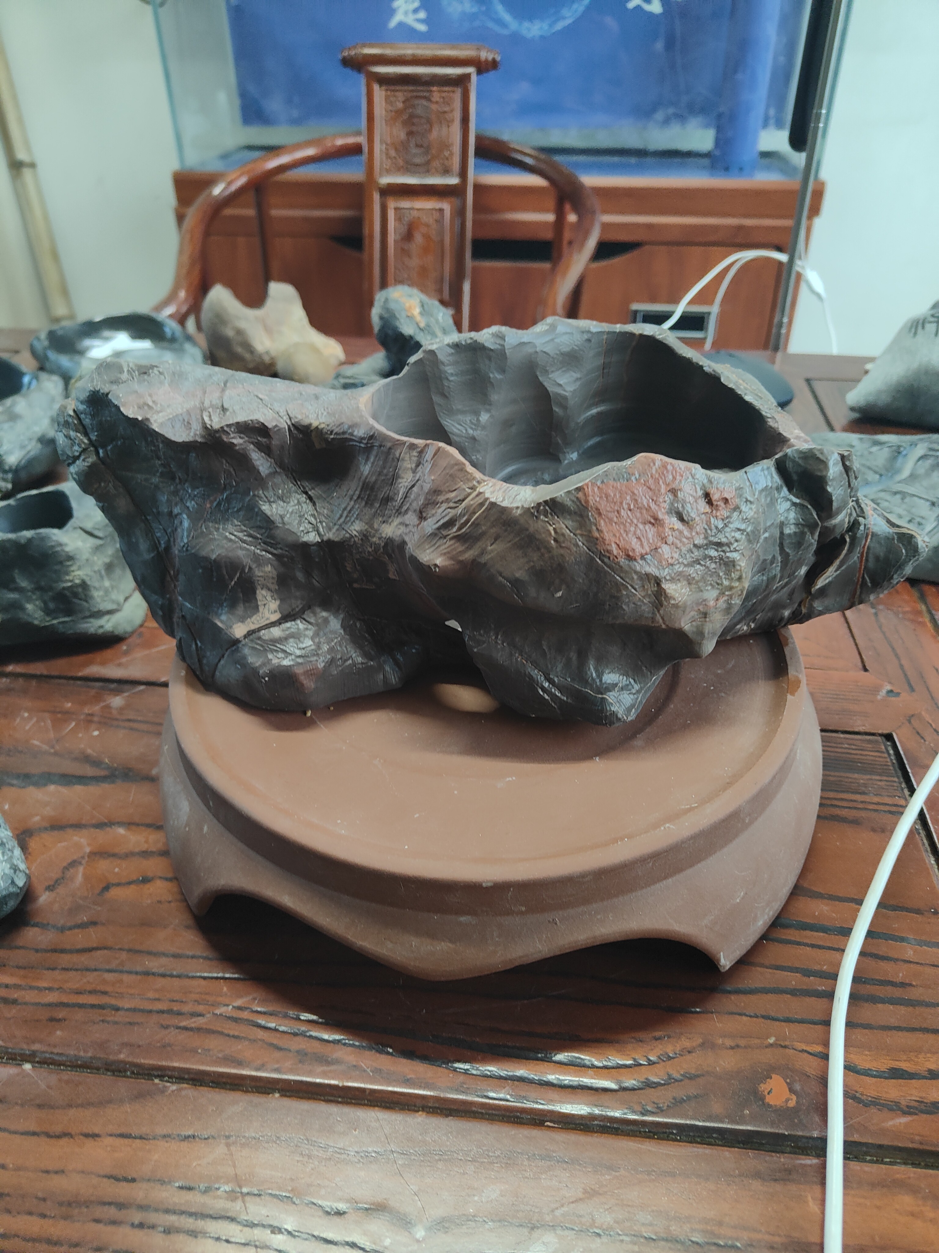 奇石工艺花盆石头花盆盆景花盆，古风花盆