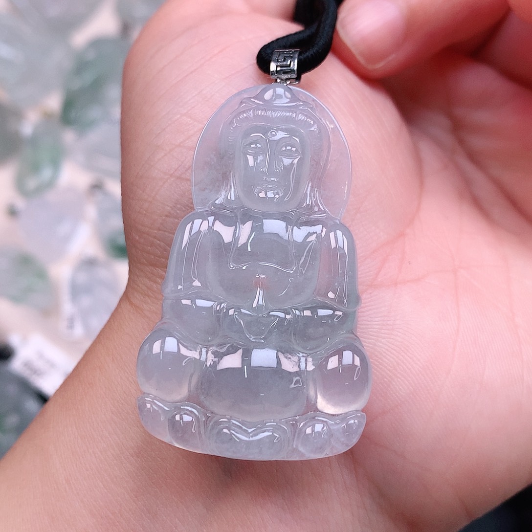 翡翠颈饰18K金镶嵌冰胶观音