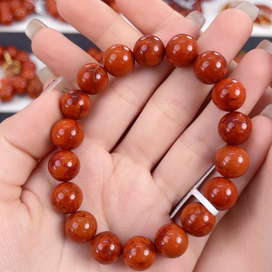 南红玛瑙未镶嵌瓦西牛血红火焰满肉11mm手串