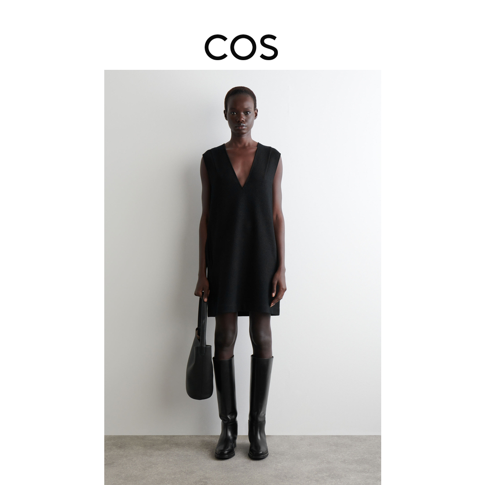 COS女装 休闲版型V领羊毛混纺迷你连衣裙2025秋季新品1294281001