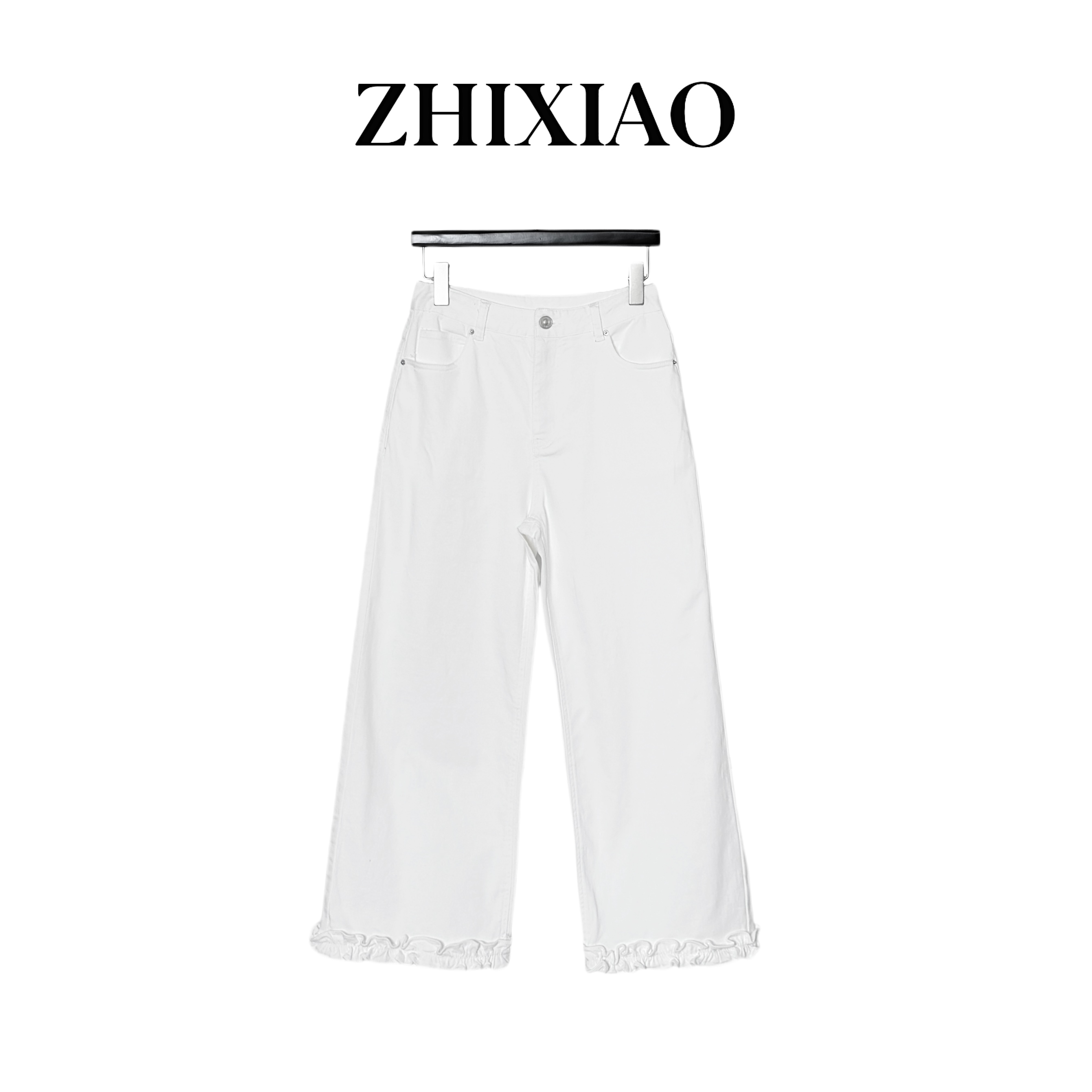 【ZHIXIAO】夏季新款：花边直筒牛仔裤25369