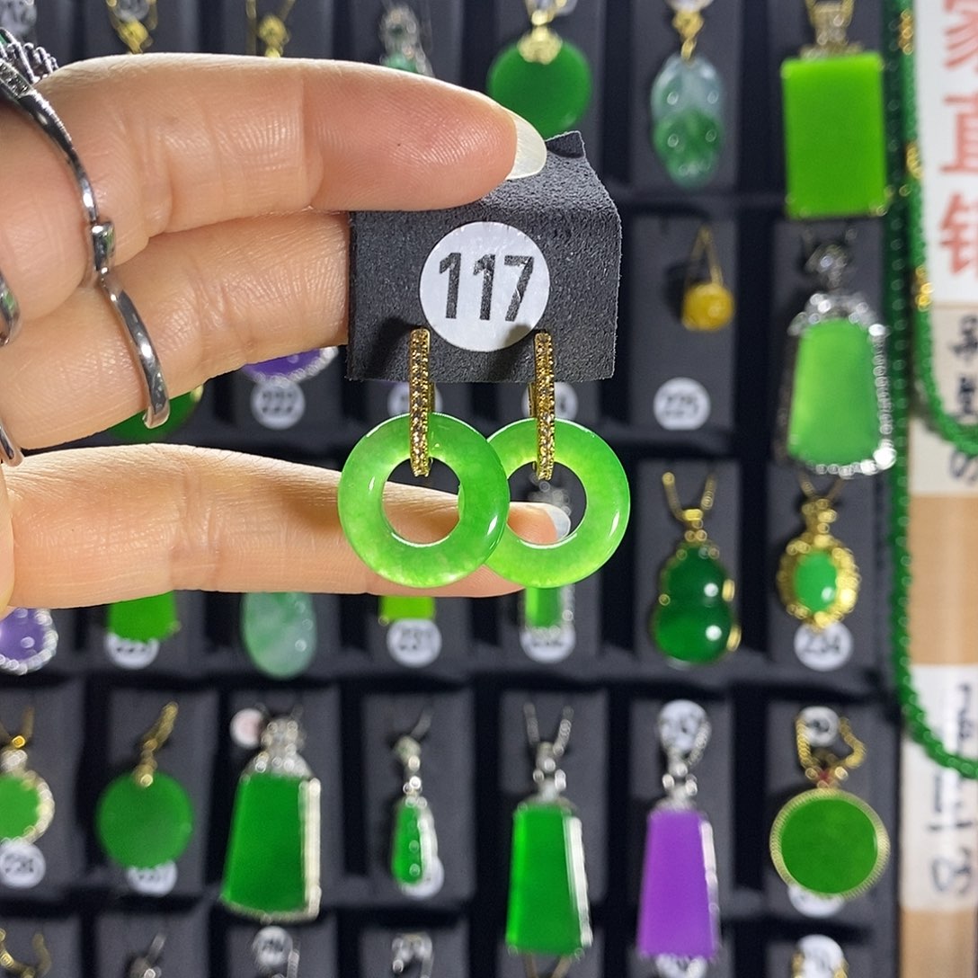 银S925镶嵌翡翠耳饰117