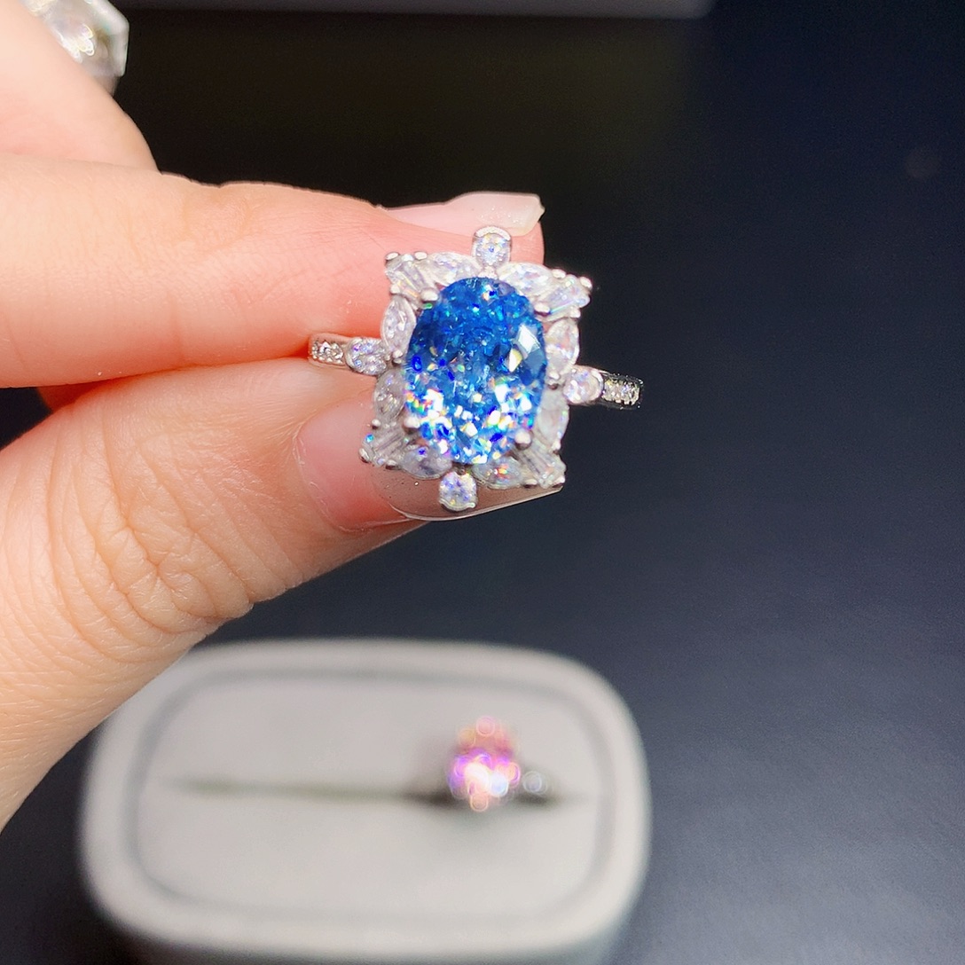 戒圈银S925镶嵌海蓝宝石