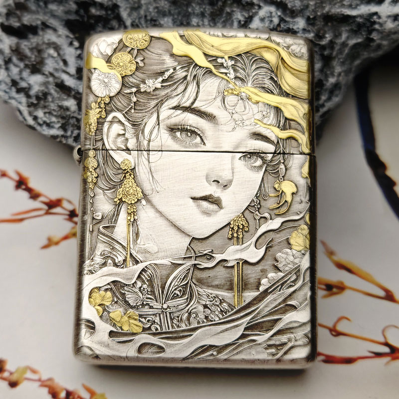 Zippo打火机正版盔甲熏银鎏金西域美女 防风男士送男朋友DYJ1