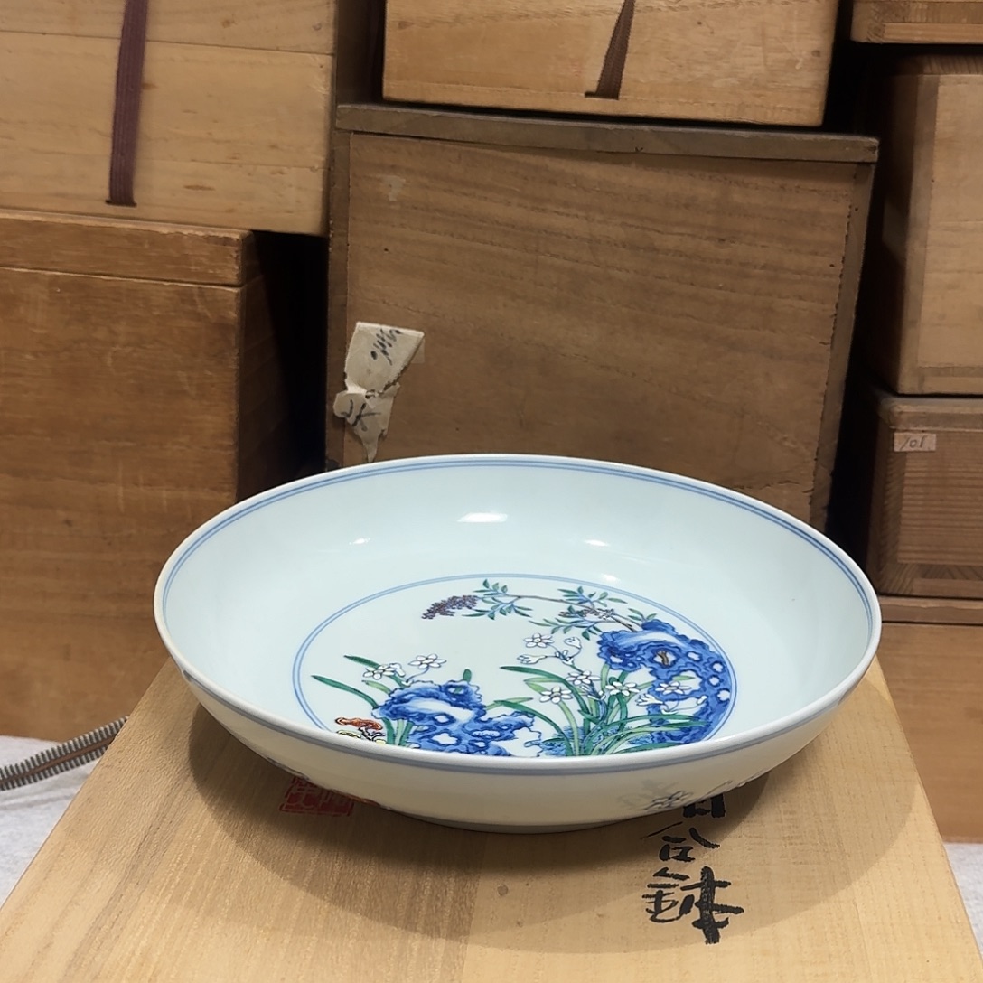 瓷片粉彩灵芝祝寿