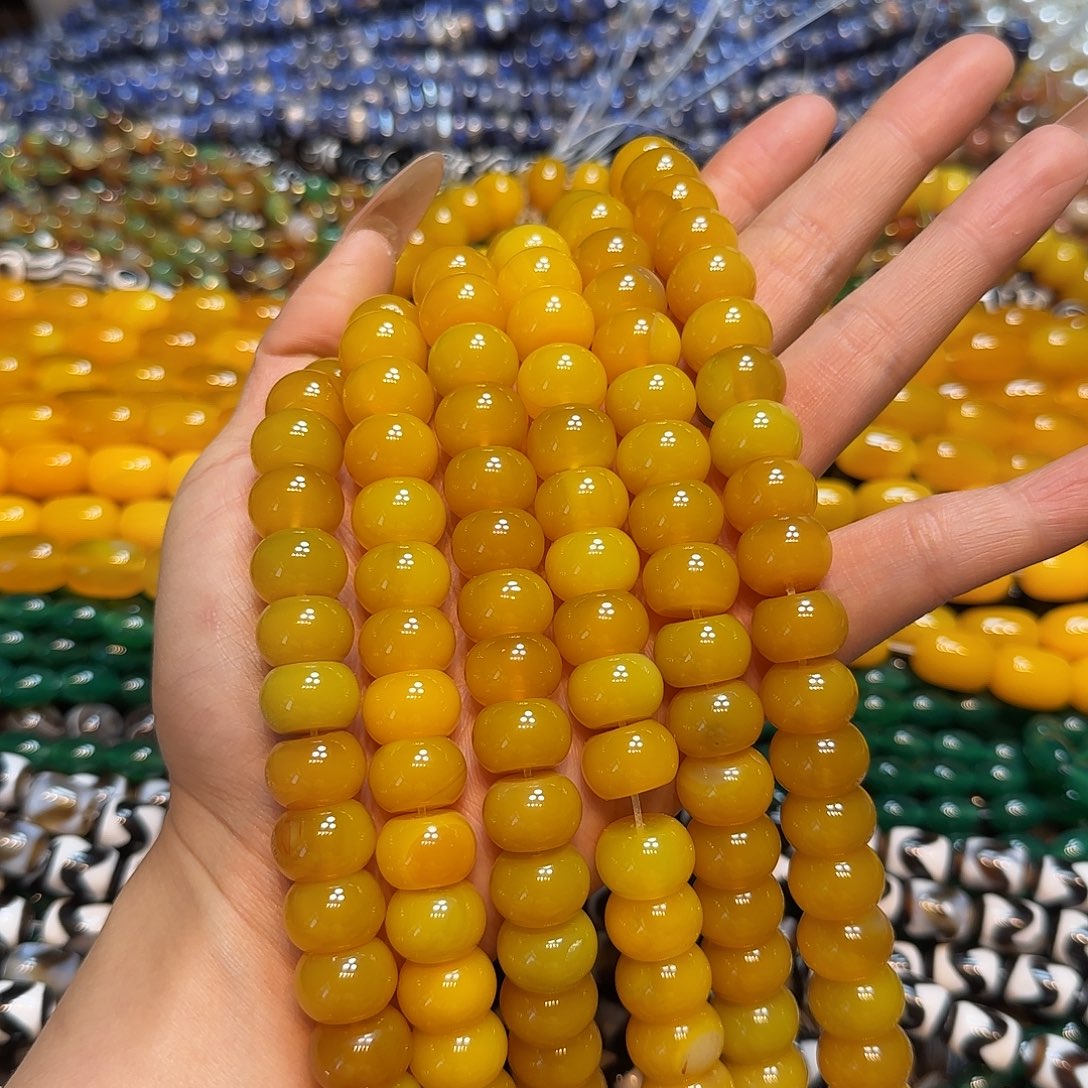 玛瑙/玉髓未镶嵌珠宝半成品14mm满肉蜜蜡黄玛瑙算盘一条