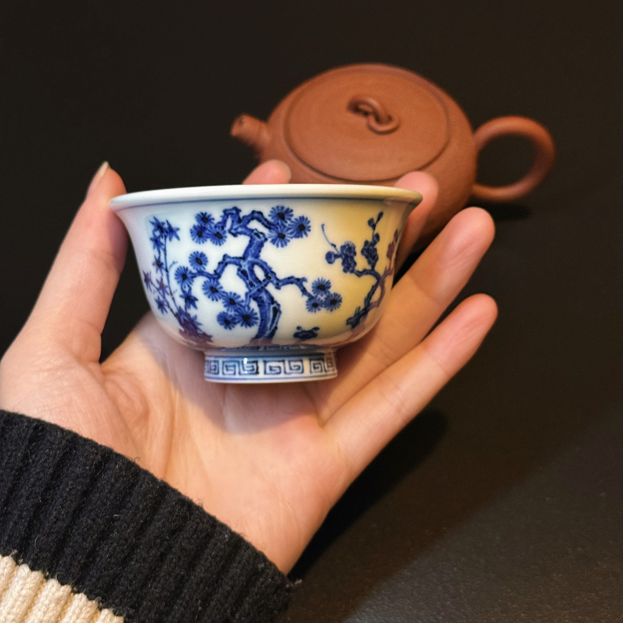 零零严选【松风馆藏】仿明青花松竹梅小压手