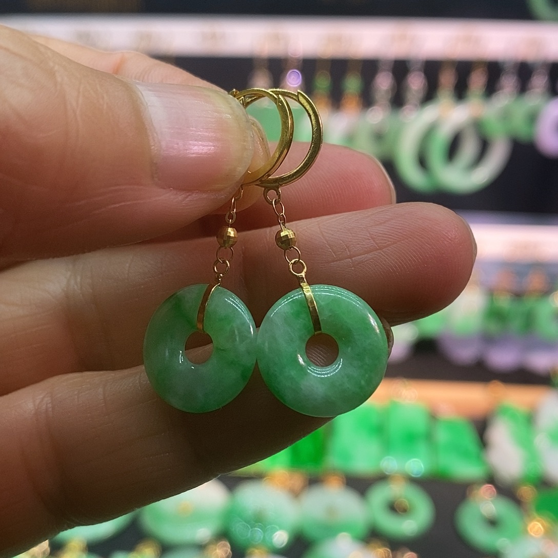 翡翠18K金镶嵌耳饰耳饰