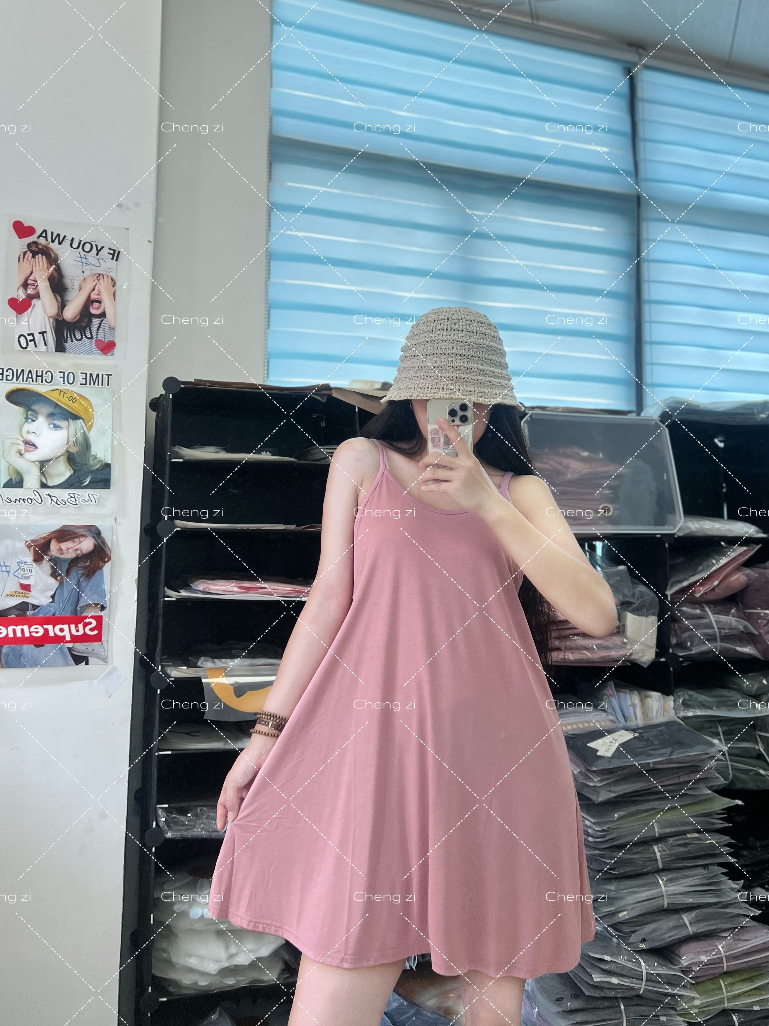 女夏棉净版柔软舒适加肥加大码宽松休闲居家吊带裙短