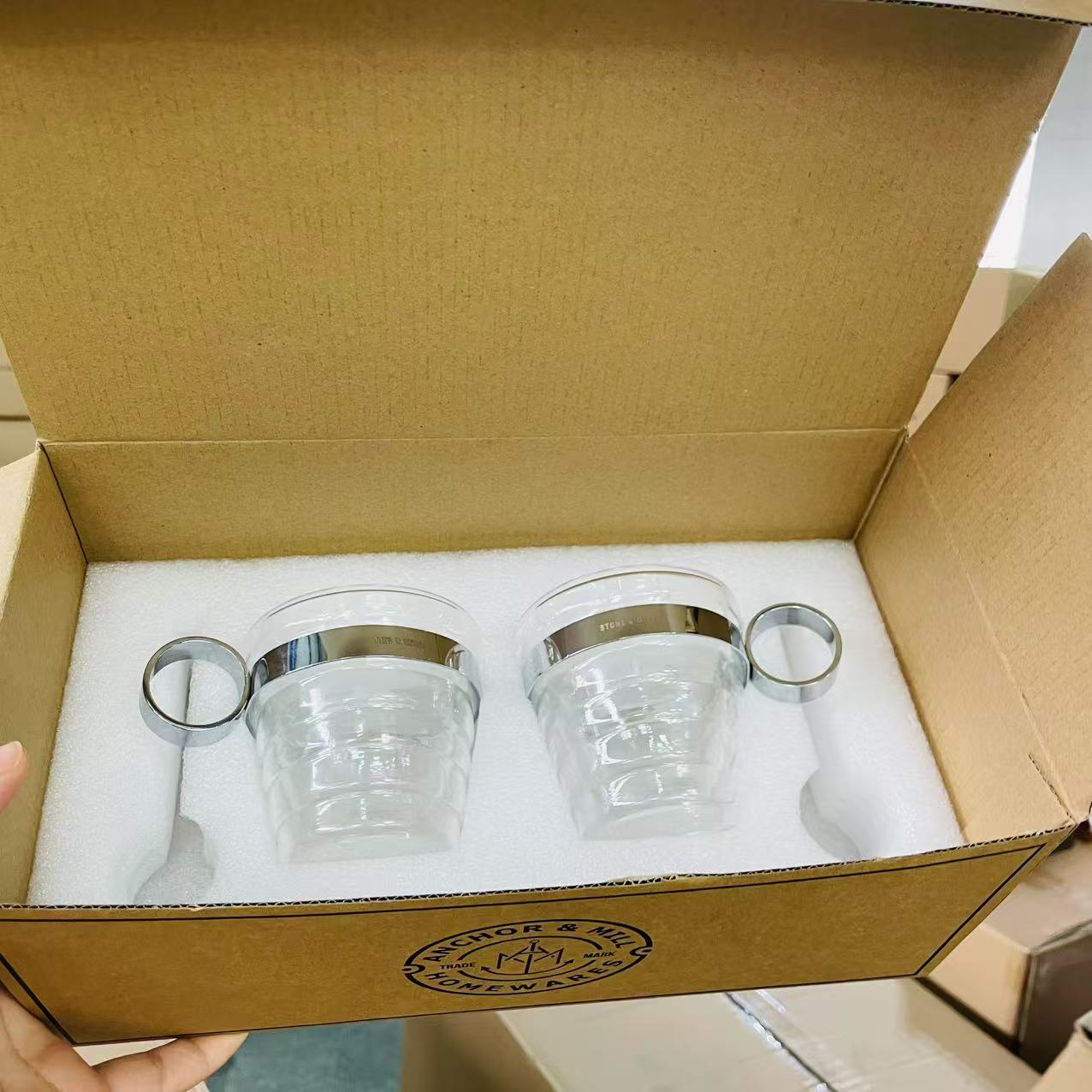 出口欧式咖啡杯牛奶杯两只小号钢圈颜色不指定