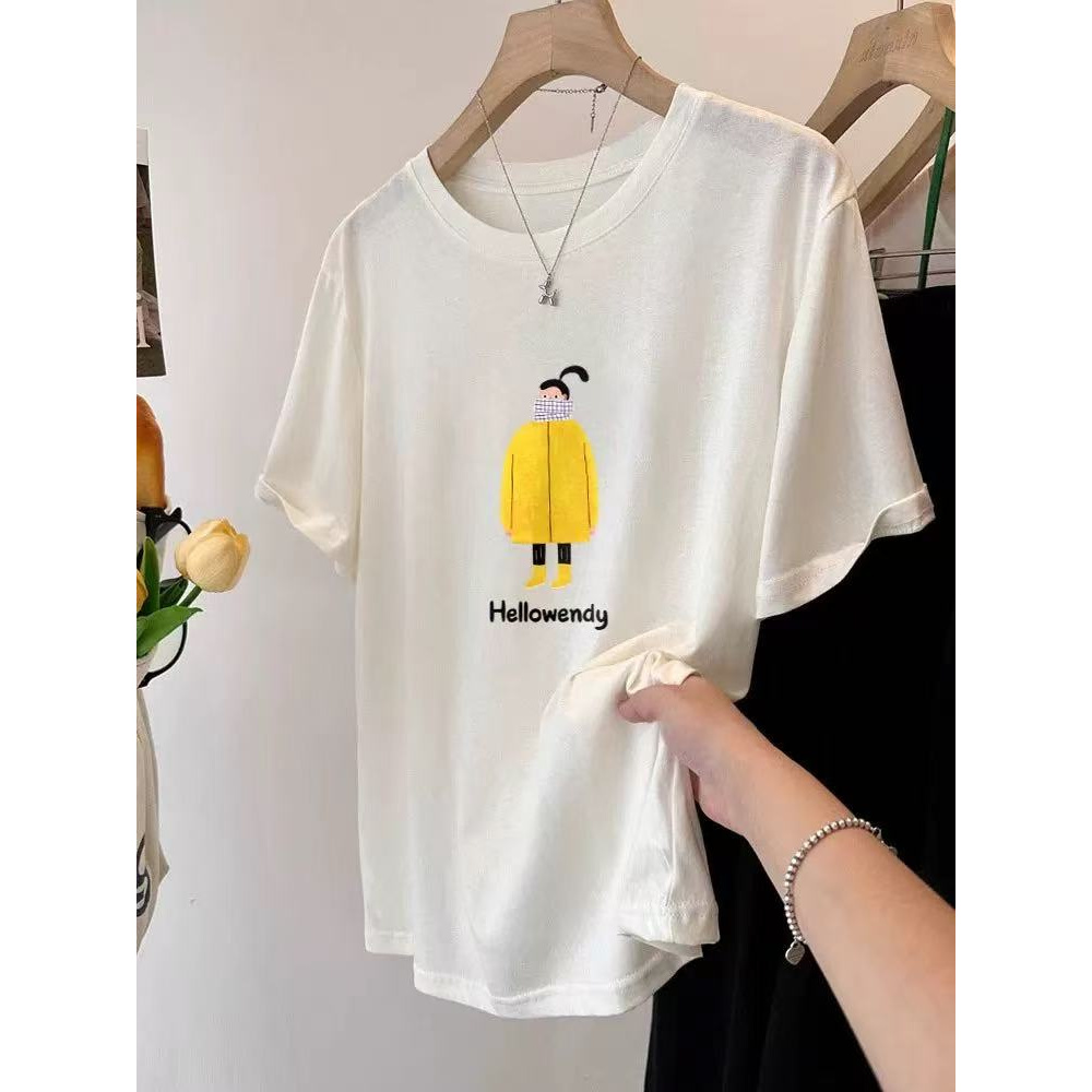 韩系小清新雪花棉减龄印花短袖T恤女休闲百搭上衣25076