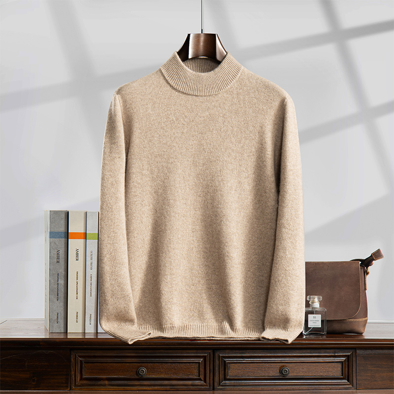 一线成衣半高领100%男士纯羊绒衫七针双股加厚简约百搭套头羊绒衫