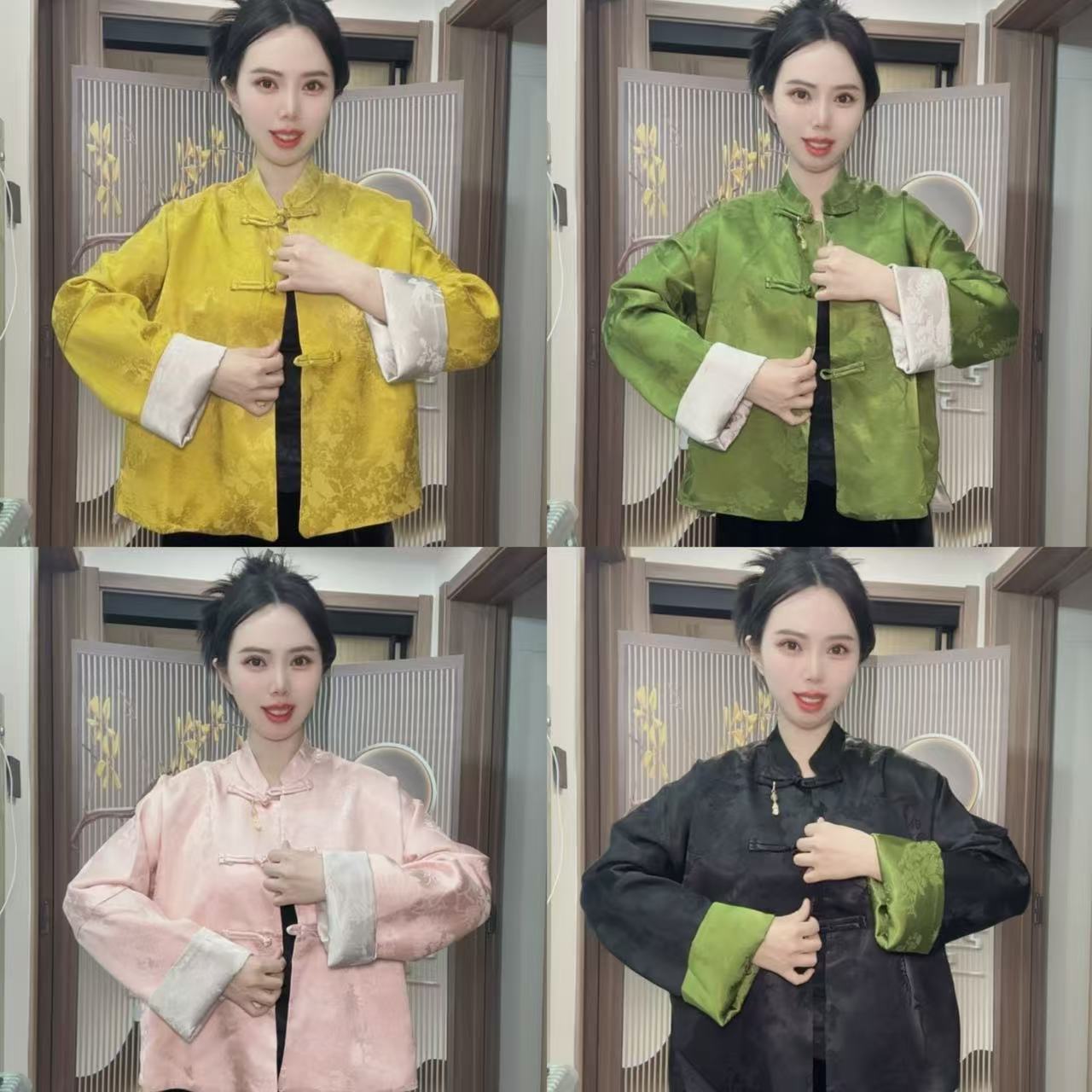 韩寒家-HH3717春季新款外套缎面印花提花面料洋气百搭时尚款