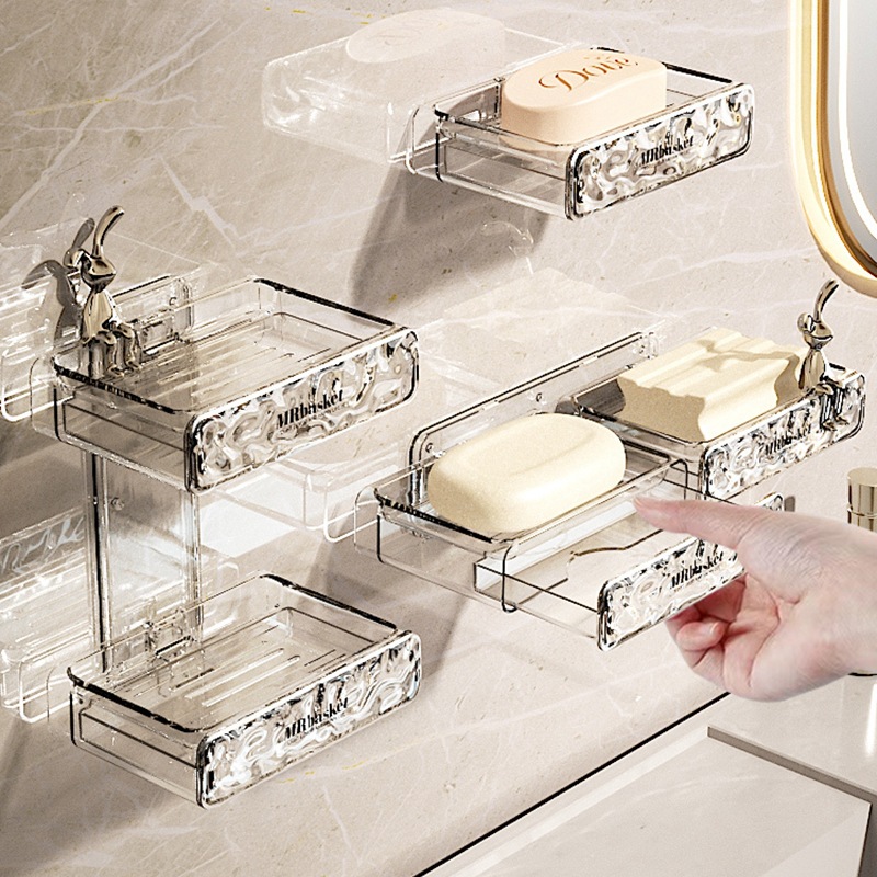 新疆包邮哥高颜值免打孔肥皂盒壁挂卫生间沥水墙上香皂置物架双层