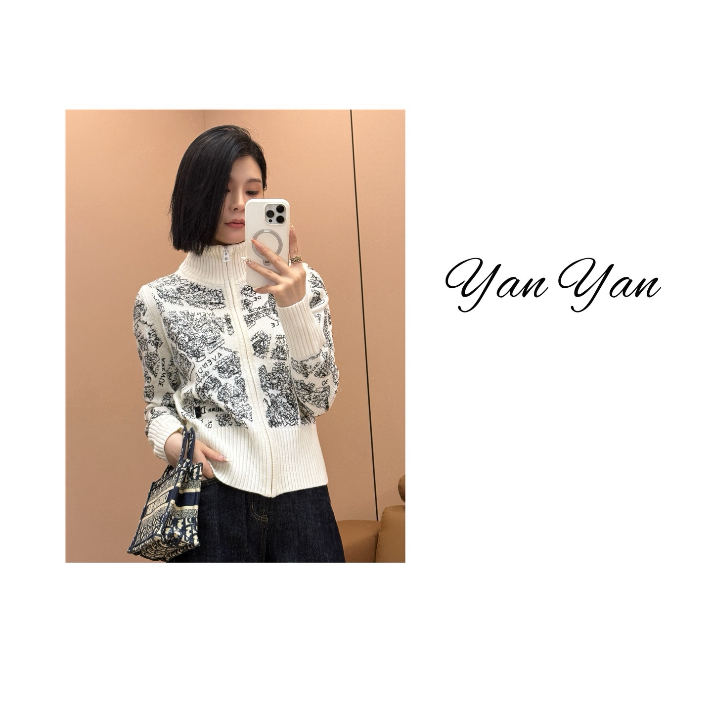 老花立领羊毛条纹外套-YY09