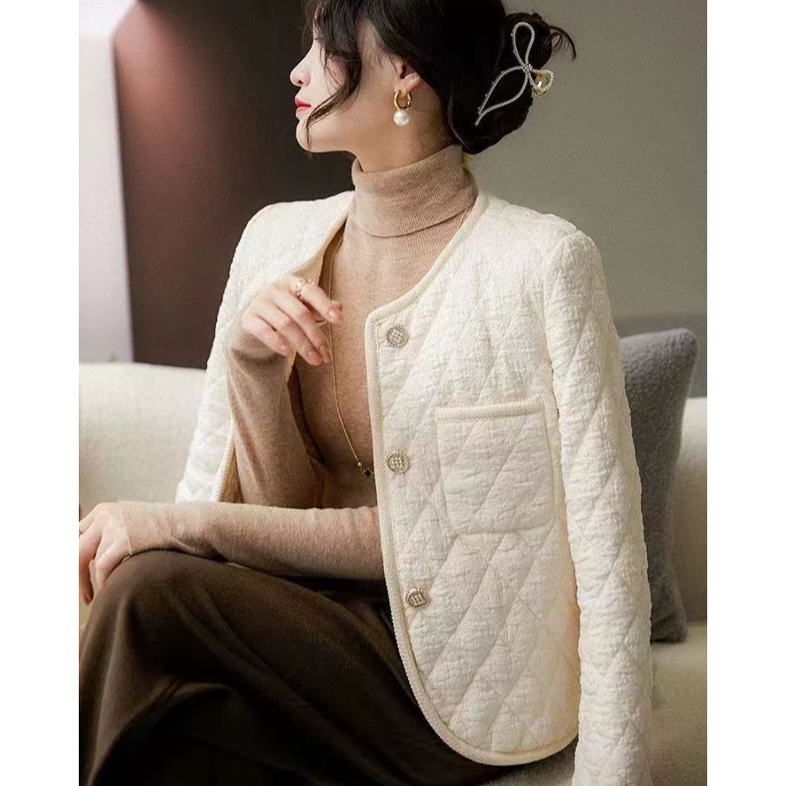 【清货+运费险】小香风时尚气质肌理感棉服外套菱格纹休闲款ZM8588