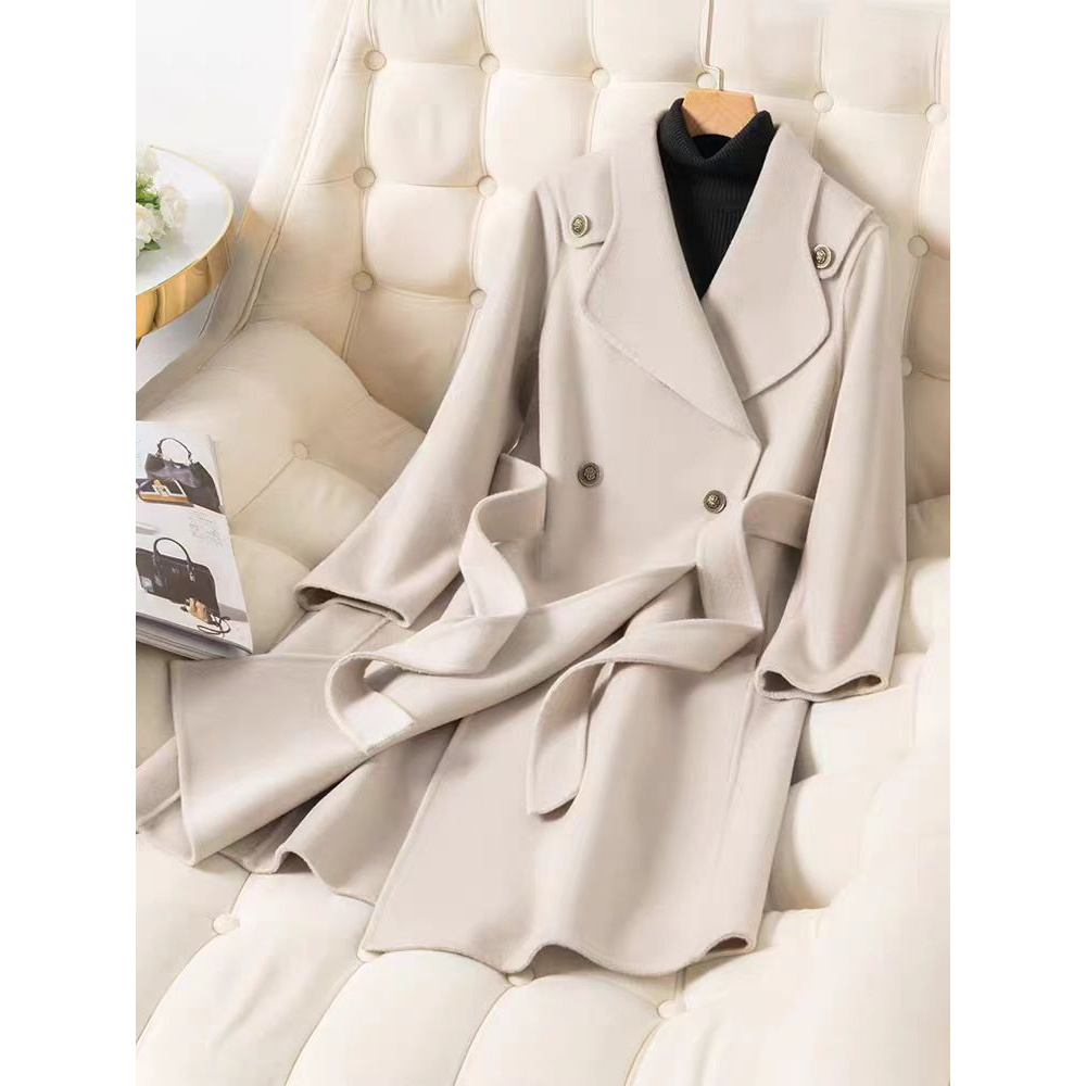 A10056 新款双面呢大衣修身长款气质毛呢外套