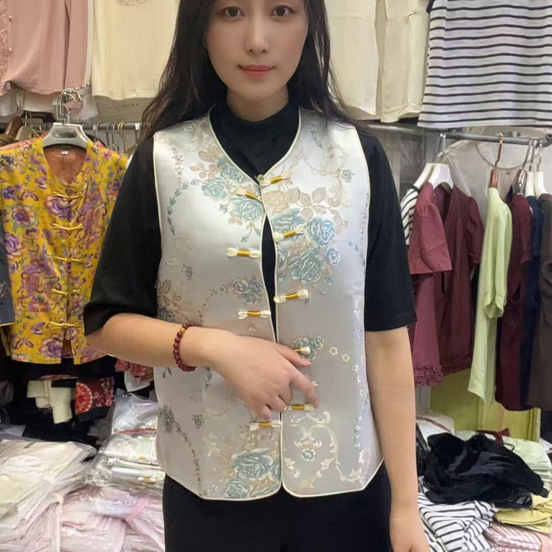 复古单排扣中式民族风牡丹花马夹