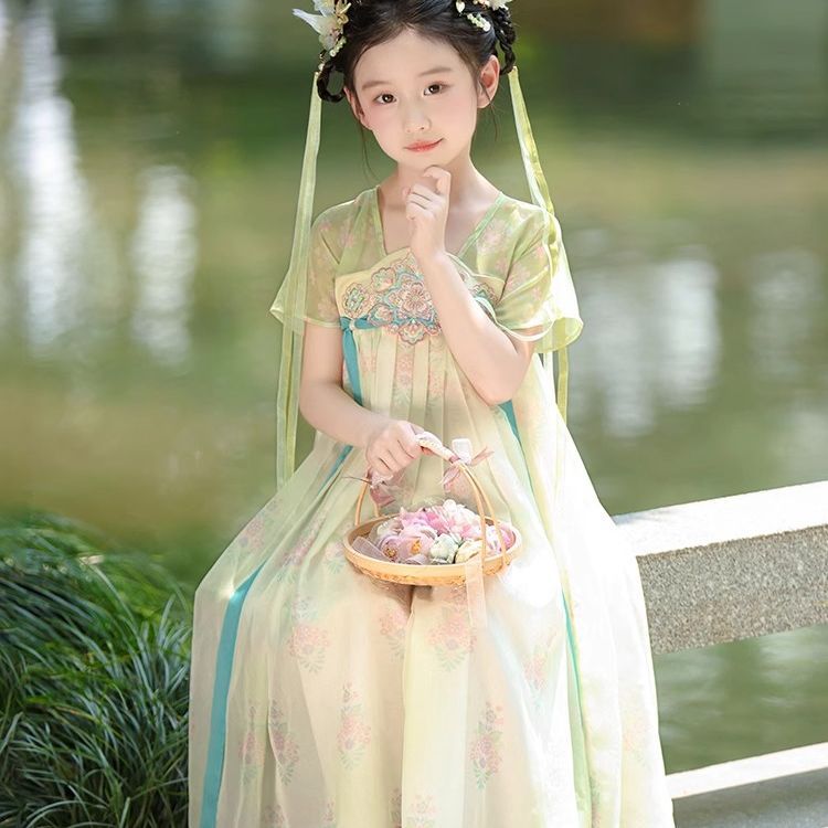 汉服女童新款夏款儿童高端超仙礼服裙女孩古风飘逸公主连衣裙