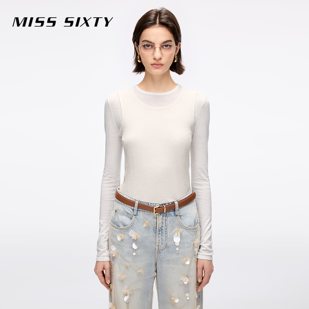 【妙妙专属】【杨幂同款】Miss Sixty2025夏季新款长袖针织衫背心两件