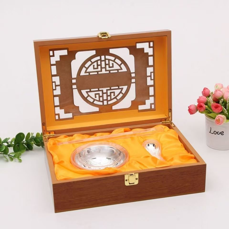 五福临门碗筷三件套镀银