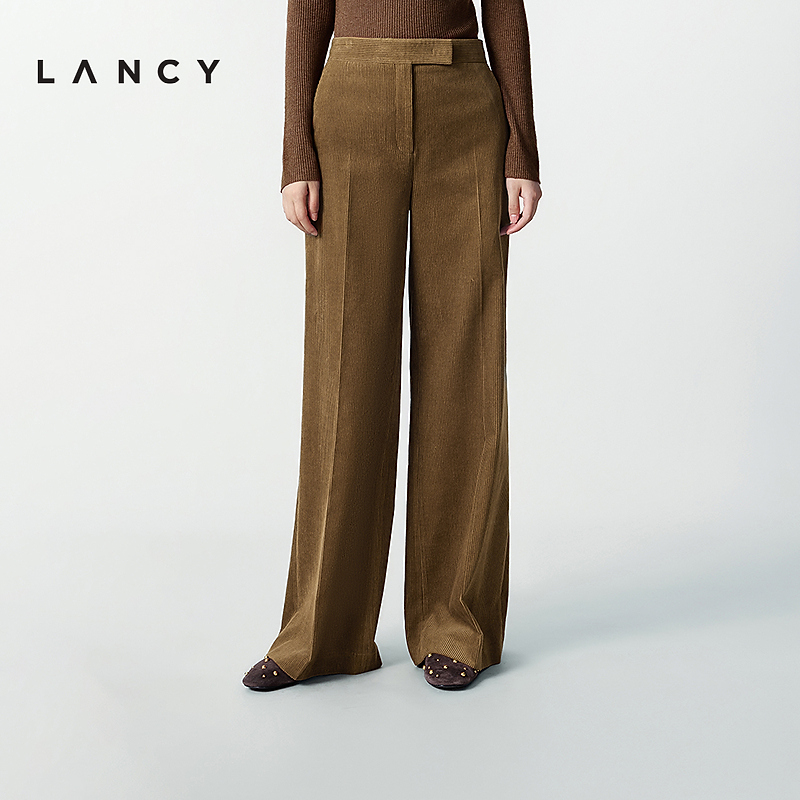 LANCY/朗姿2025冬新款气质复古直筒阔腿纯棉西装裤高级通勤长裤女