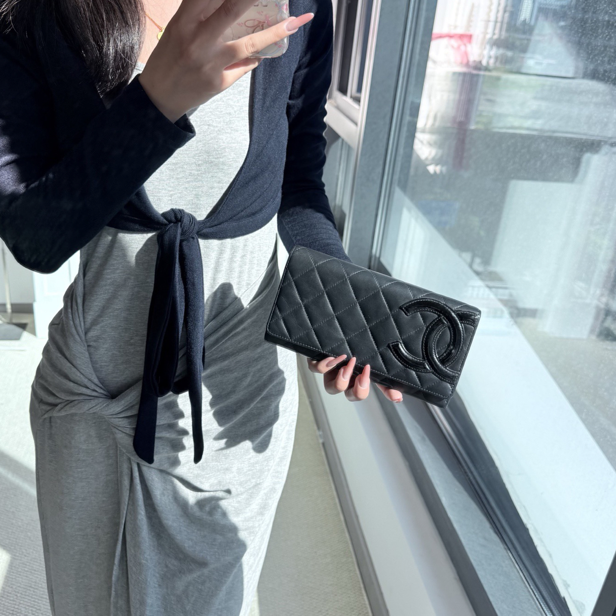 95新 Chanel/香奈儿 chanel黑色菱格纹康鹏钱包